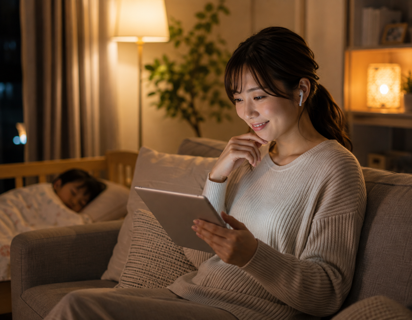子どもが寝たあとに英語を学ぶ母親