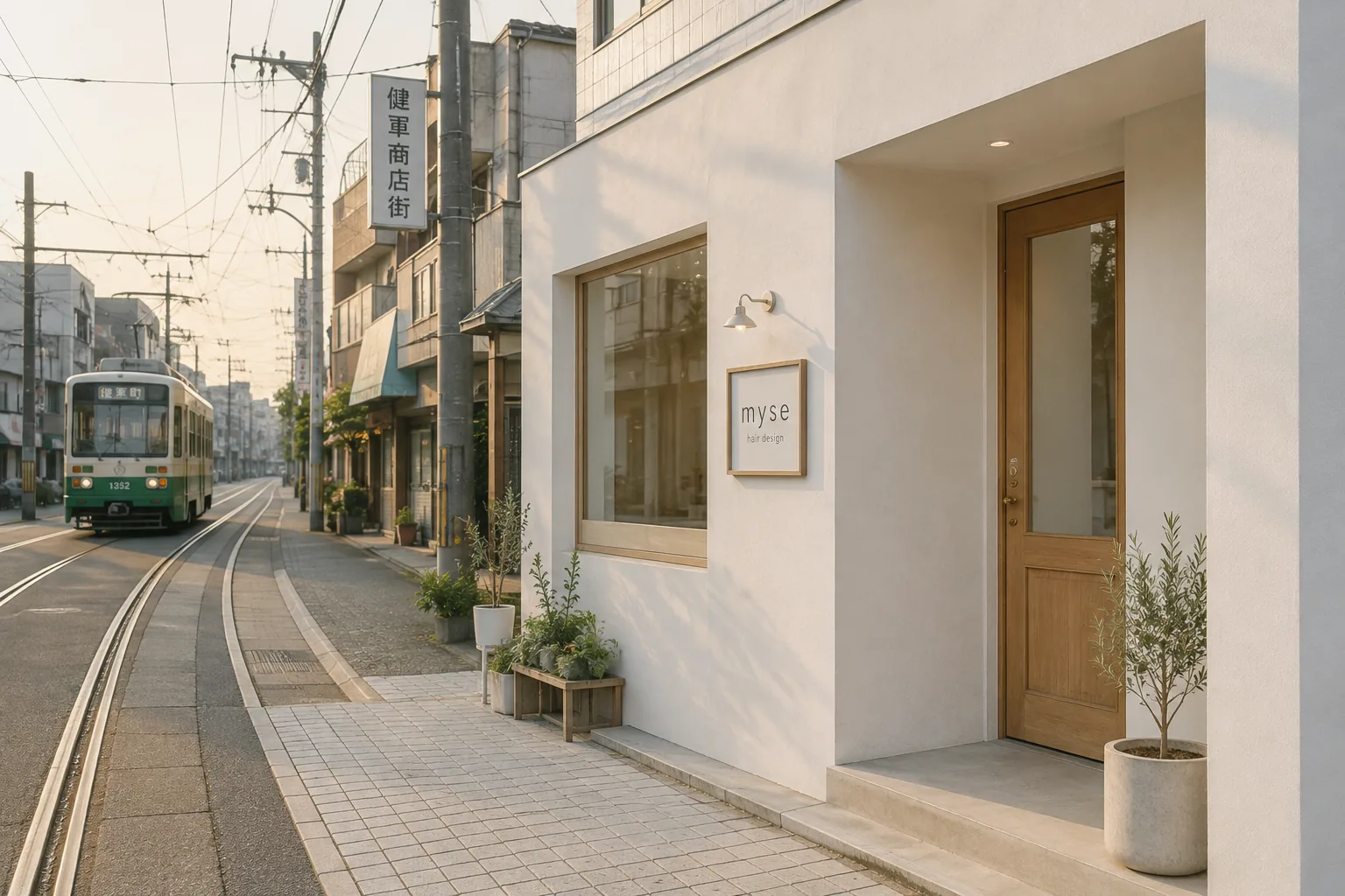 CAREERの外観と健軍の街並み