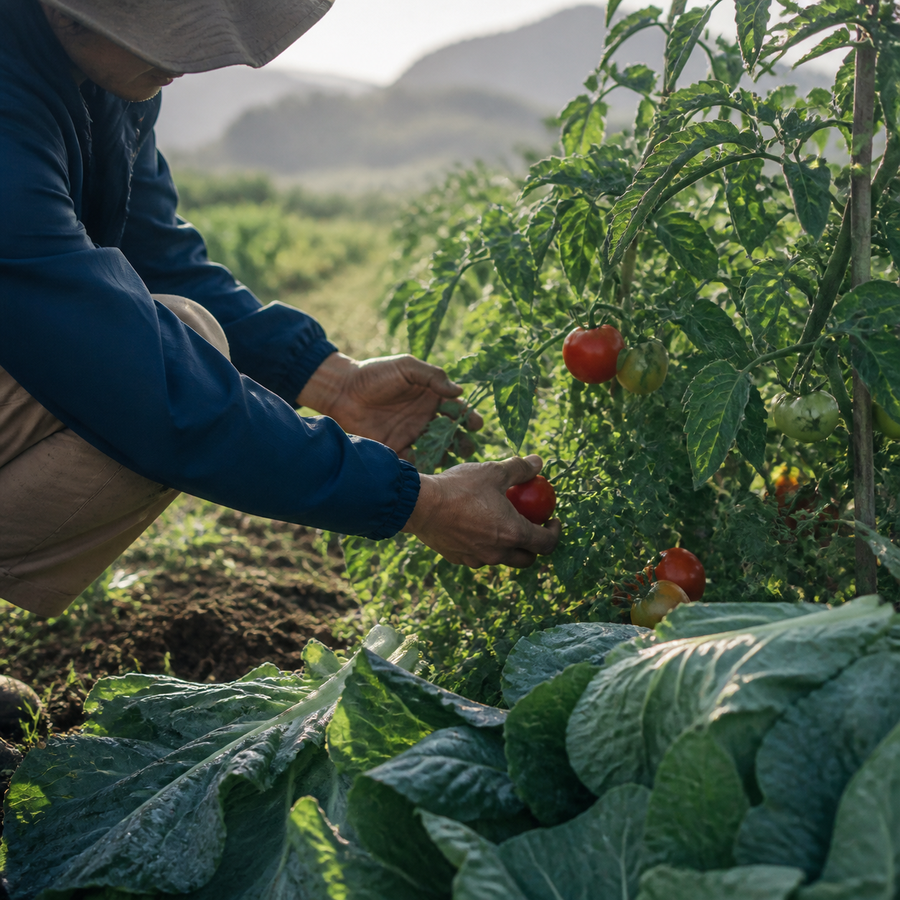 熊本の畑で野菜を育てる生産者